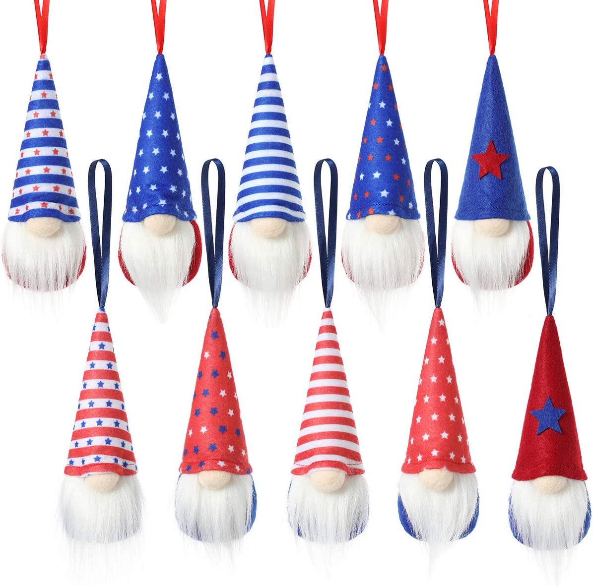 4th of July Gnome Independence Day Hanging Ornaments Set of 10