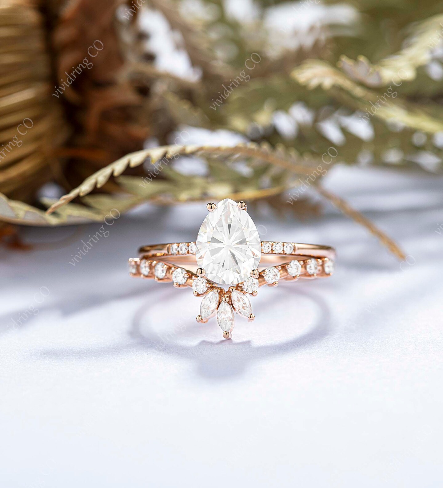 Pear-Cut Blue Sapphire & Diamond Ring In 925 Sterling Silver - Crown Design Bridal Set - View #8