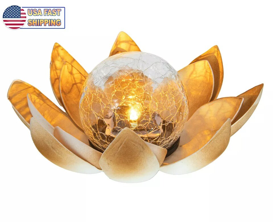 Solar Flower LED Garden Crackle Globe Outdoor Lotus Flower Landscape Decor Light