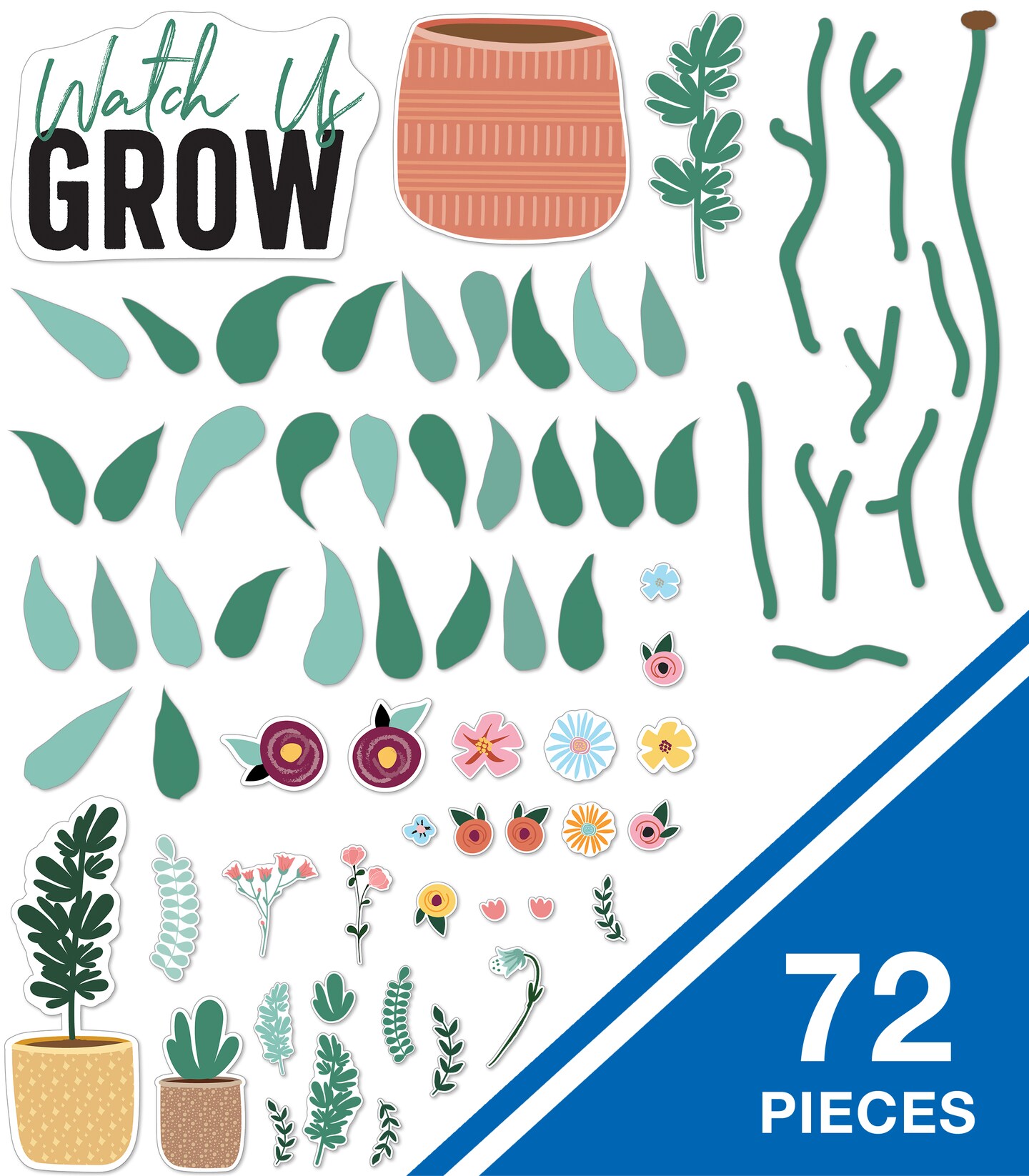 Carson Dellosa Grow Together 72 pc Bundle Bulletin Board Set, Colorful Cardstock Plants and Flower Cutouts, Name Labels, Garden Theme Decorations for Homeschool and Classroom Decor