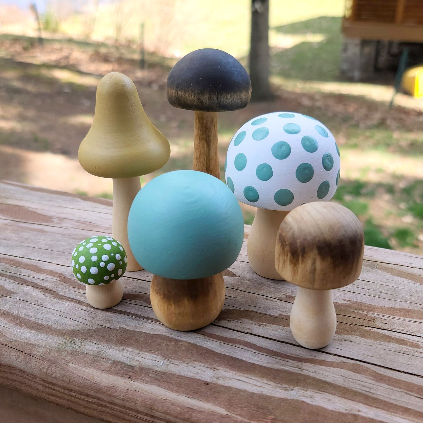 Wood Mushrooms Set Of 6, Pastel, Custom Colors , Charming