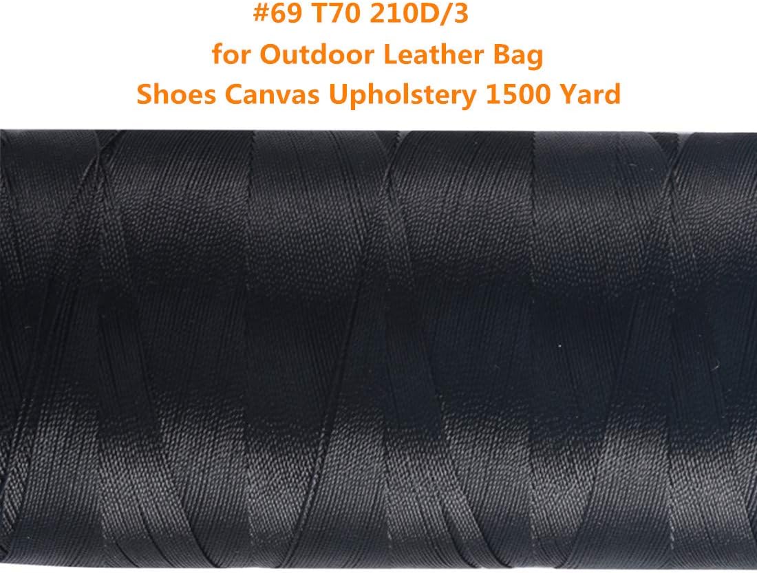 Bonded Nylon Sewing Thread 1500 Yard Size 69 T70 210D/3 for All Embroidery Machines Leather Bag Shoes Canvas Color Black