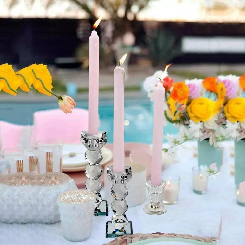 Clear and Gold 3&#x22; tall Crystal Candle Holder Wedding Party Decorations