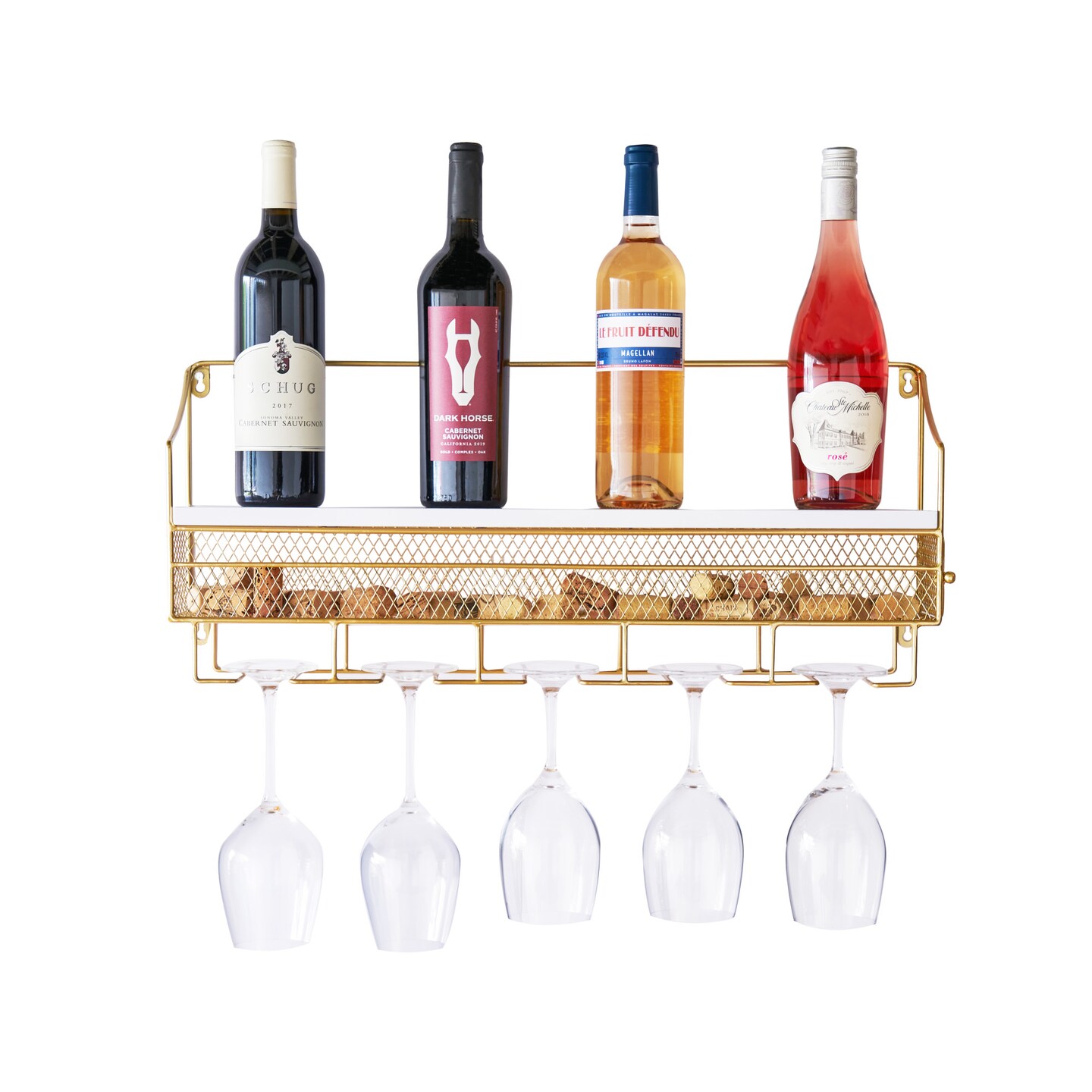 Gold Wall Mounted Wine Rack &#x26; Cork Storage