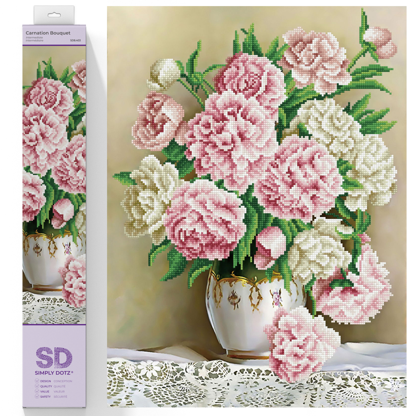 Diamond Dotz Carnation Bouquet Diamond Painting Kits for Adults - Diamond Art Kits a Relaxing Creative Craft Kit with Dotz Gems 23.6x17.7