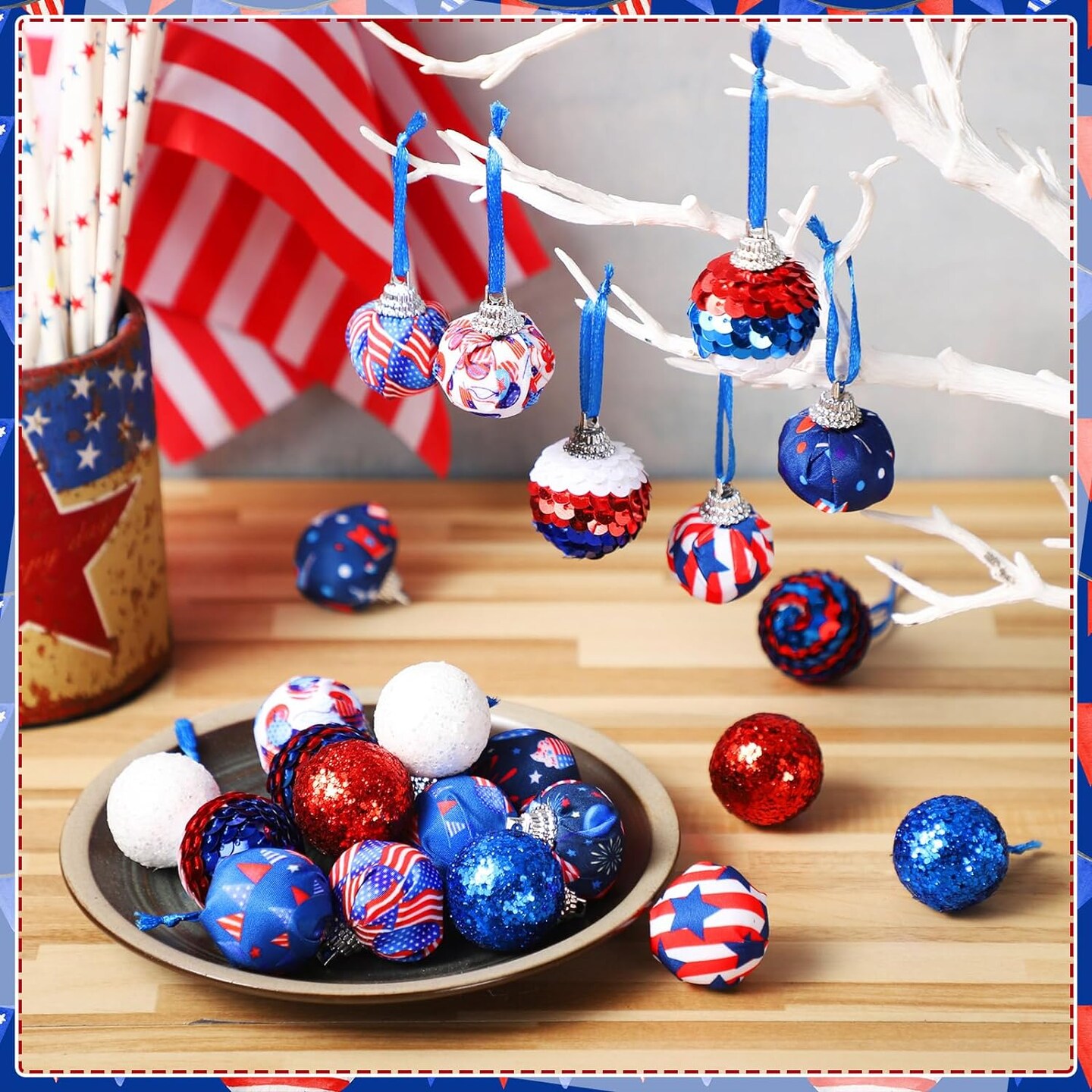 24 Pieces 4th of July Ball Ornament Patriotic Decoration for Tree Independence Day Tree Ornaments.