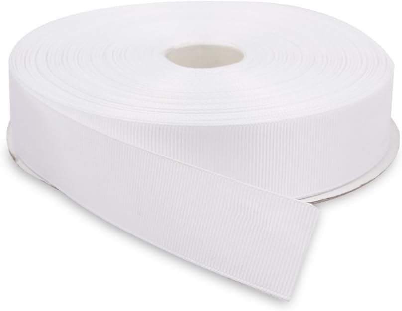 1 Inch x 50 Yards Double Face Solid Grosgrain Ribbon Roll, White