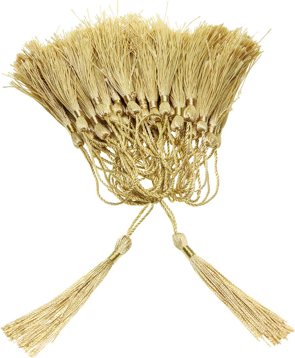 Mini Silky Handmade Soft Flossy Bookmark Tassels with Cord Loop for Keychain Earring Jewelry Making, Souvenir, Graduation, Clothing Sewing, Gift Tag DIY Craft Projects, 20PCS (Light Gold)