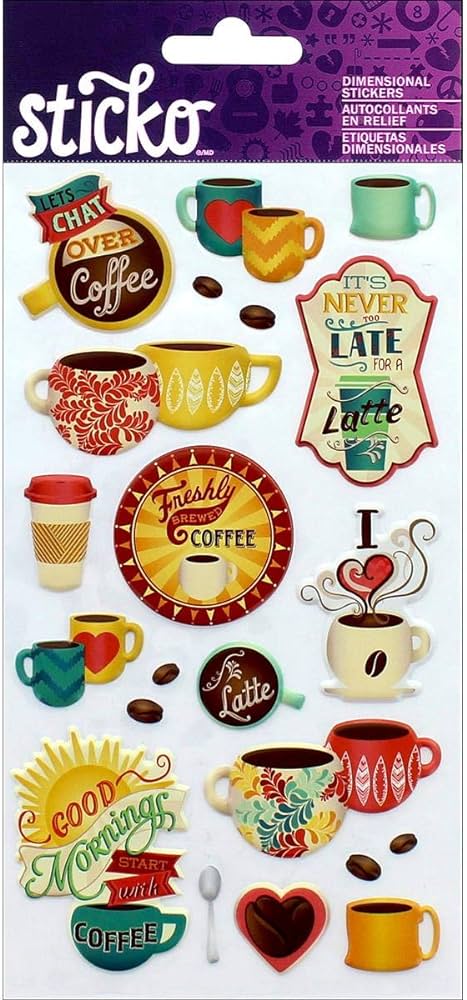 Sticko Coffee &#x26; Lattes Dimensional Puffy Stickers