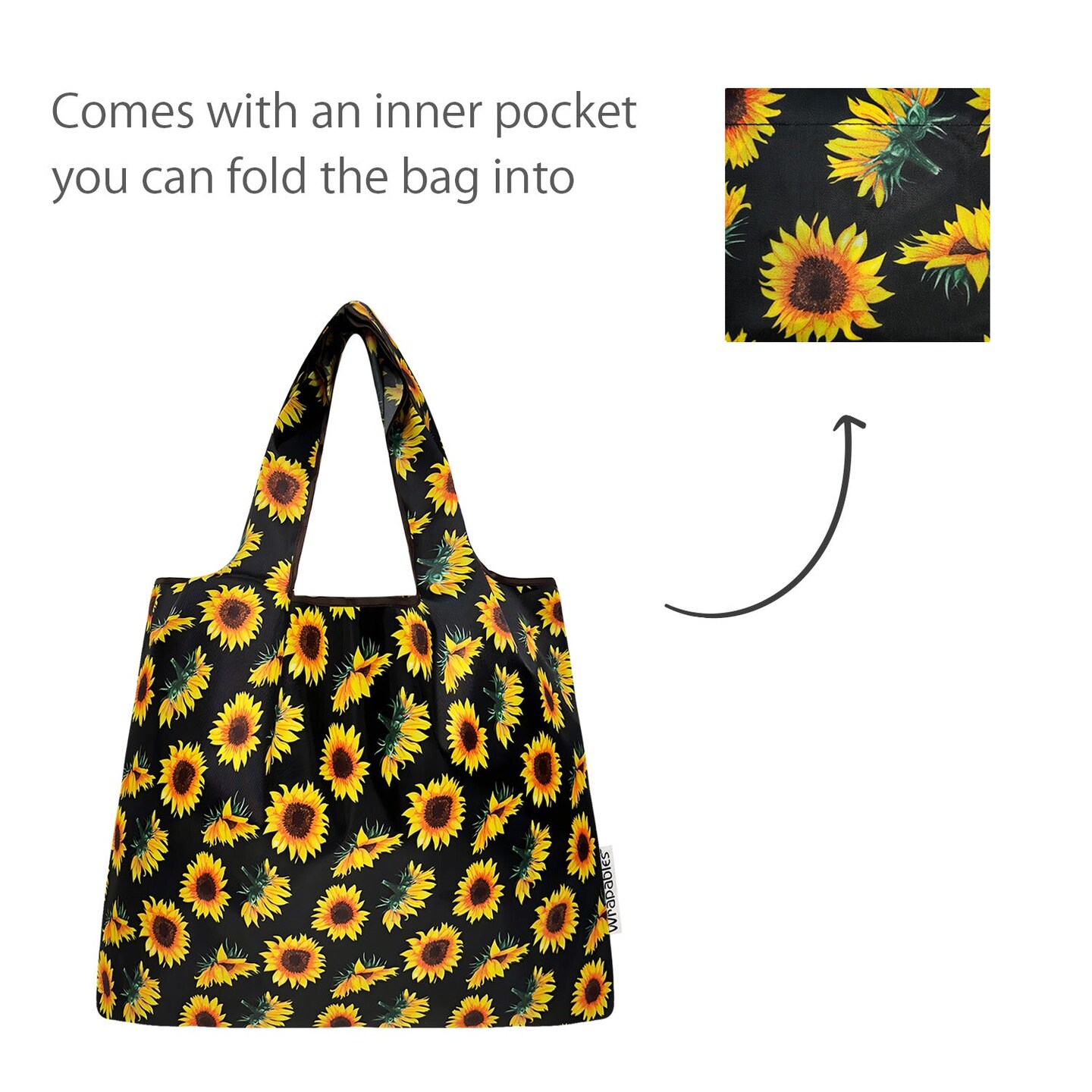 Wrapables Medium Foldable Tote Nylon Reusable Grocery Bag (Set of 2), Sunflowers