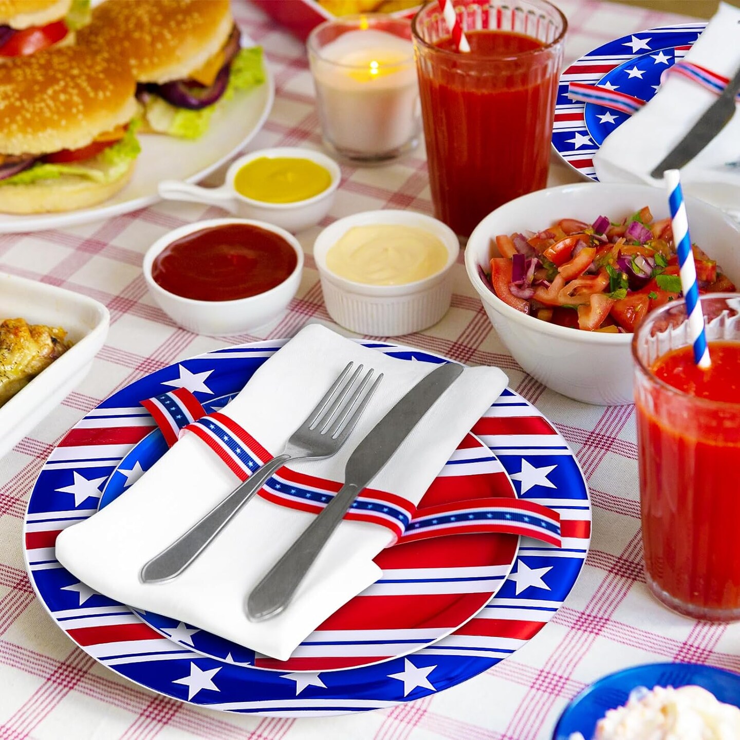 60-Pieces 4th of July American Flag Plastic Plates