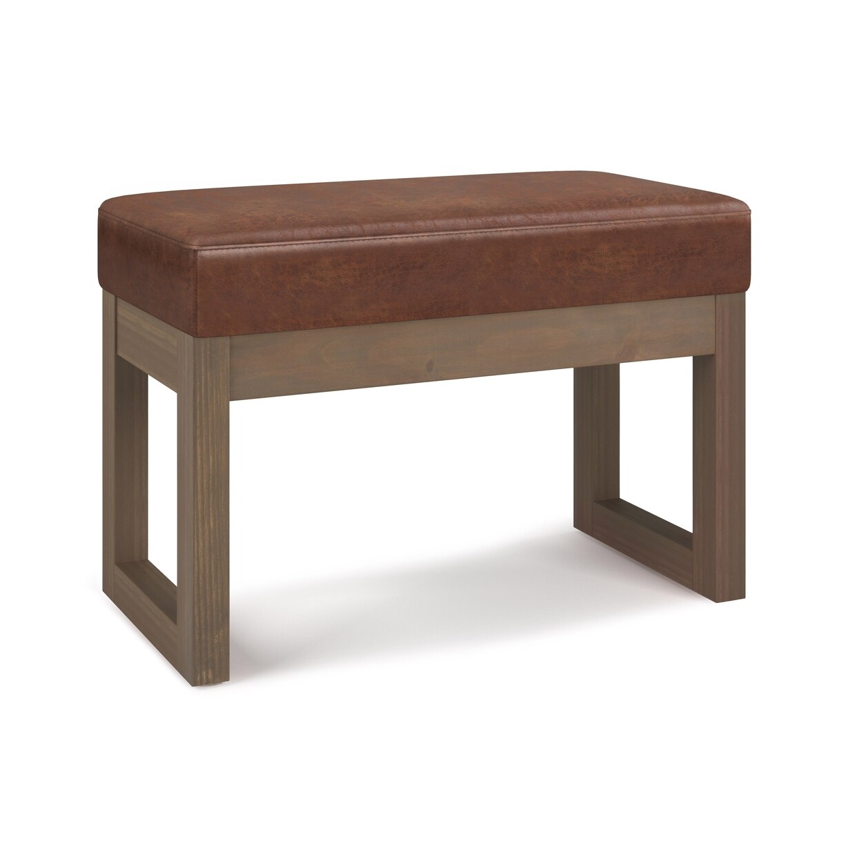 Simpli Home Milltown Small Ottoman Bench in Distressed Vegan Leather