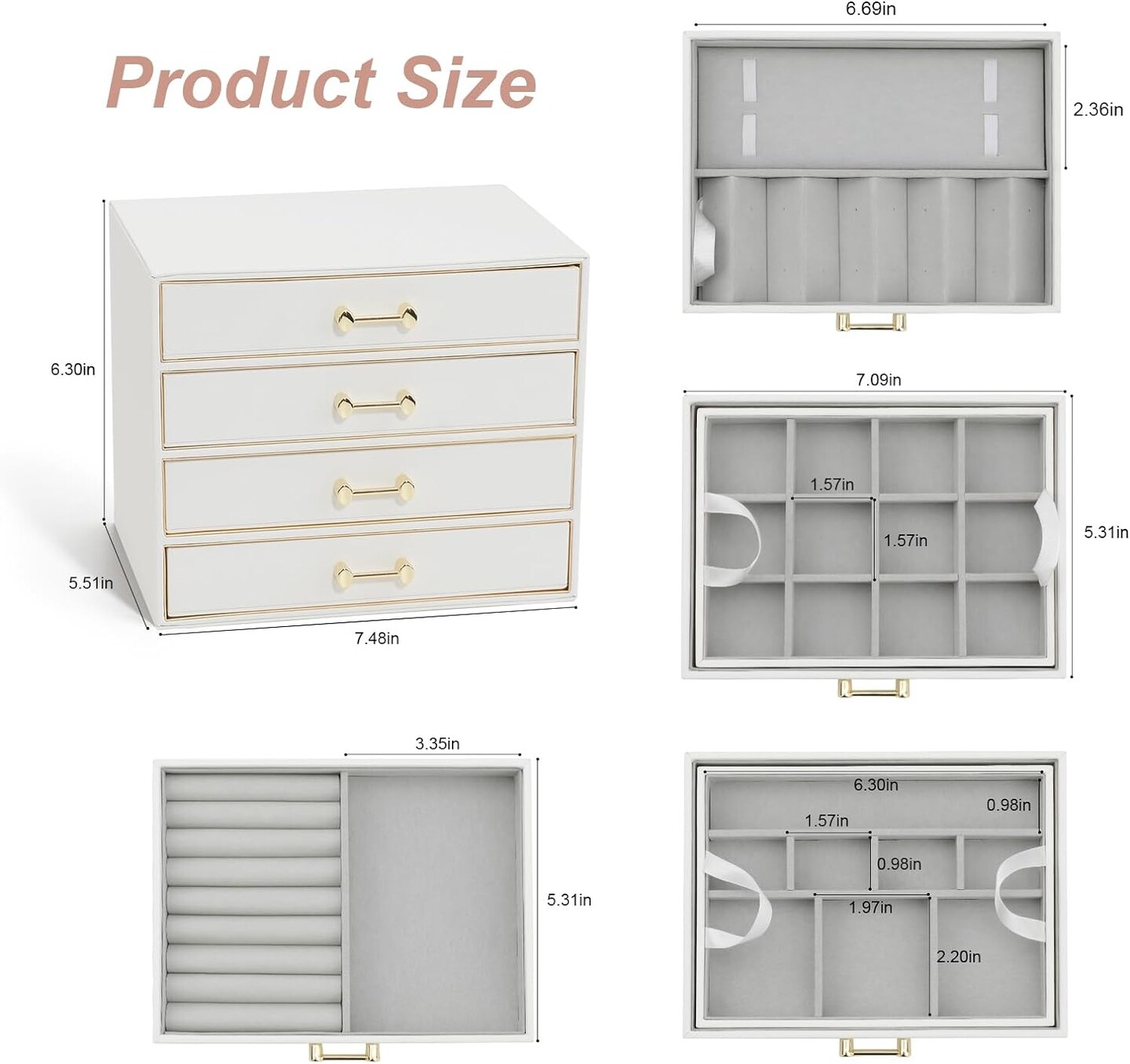 6-in-1 Stackable Jewelry Drawer Organizer with 4 Drawers