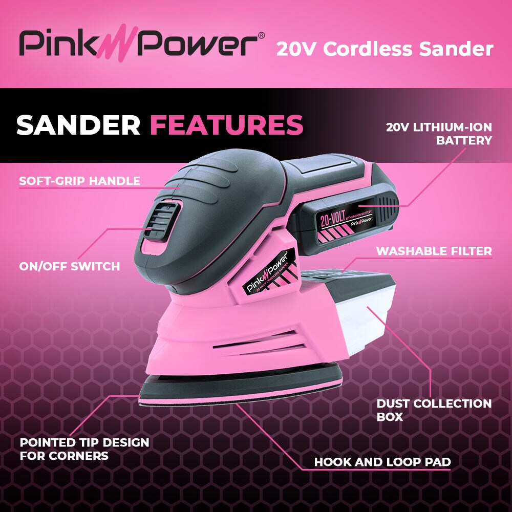 Pink Power 20V Lithium Ion Detail Sander Kit