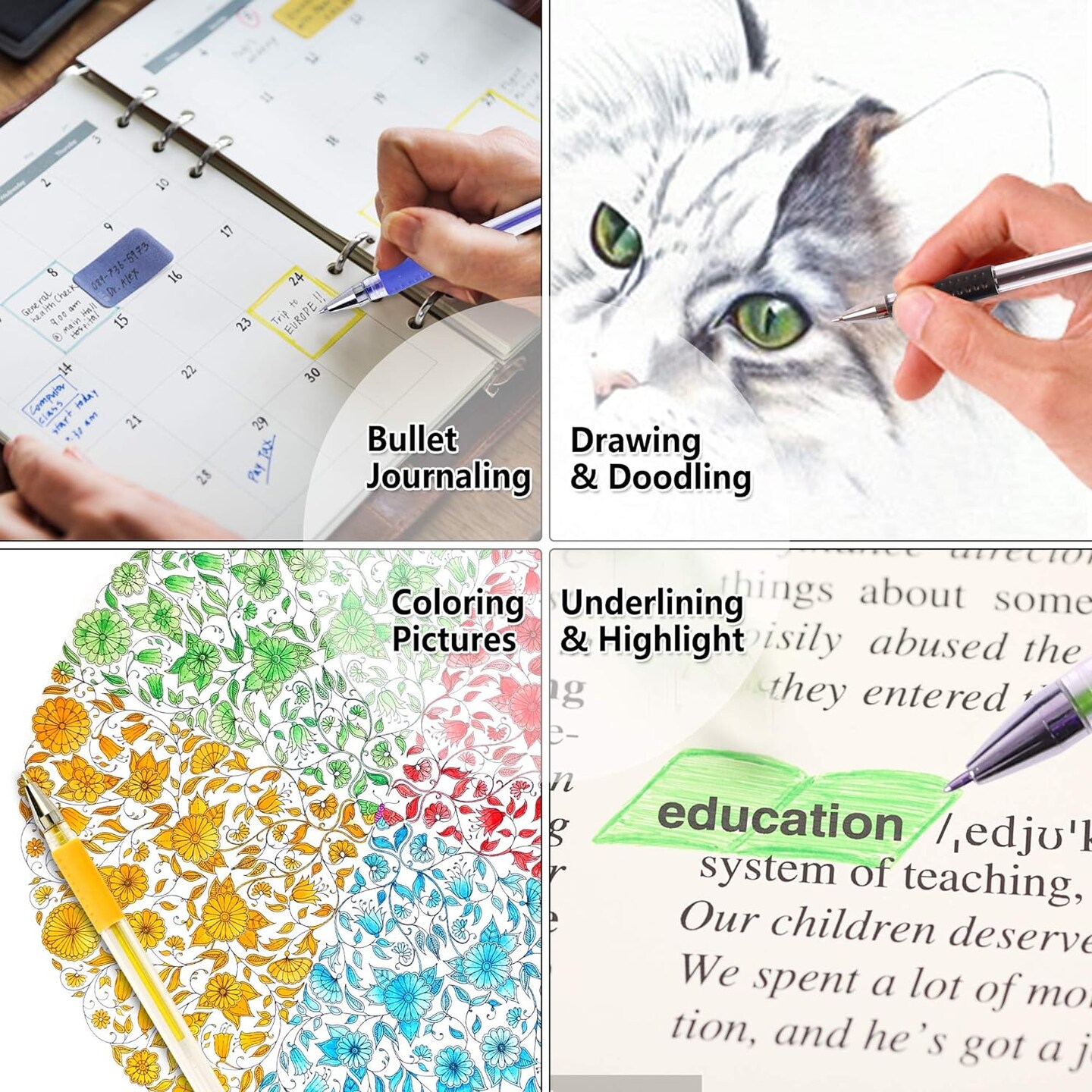 Gel Pens, 60 Pack Gel Pen Set 30 Colored Gel Pen with 30 Refills for Adults Coloring Books Drawing Doodling Crafts Scrapbooking Journaling