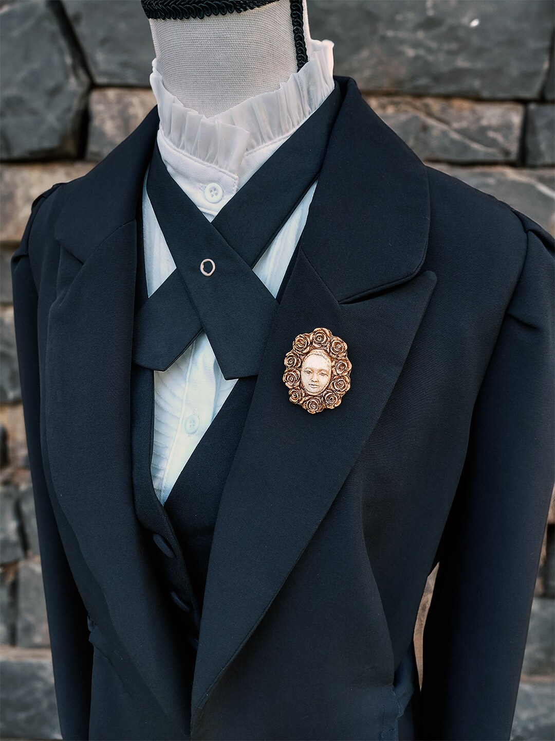 Face with Roses Brooch Handmade Lapel Pin Clay Dark Academia Art Cosplay Accessory OOAK - Spec II by ZeroArtefacts product 3
