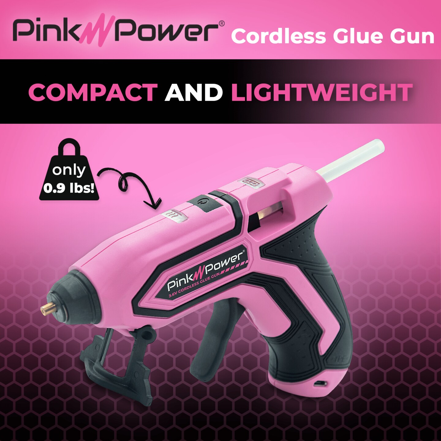 Pink Power Cordless Pink Mini Hot Glue Gun with Stand