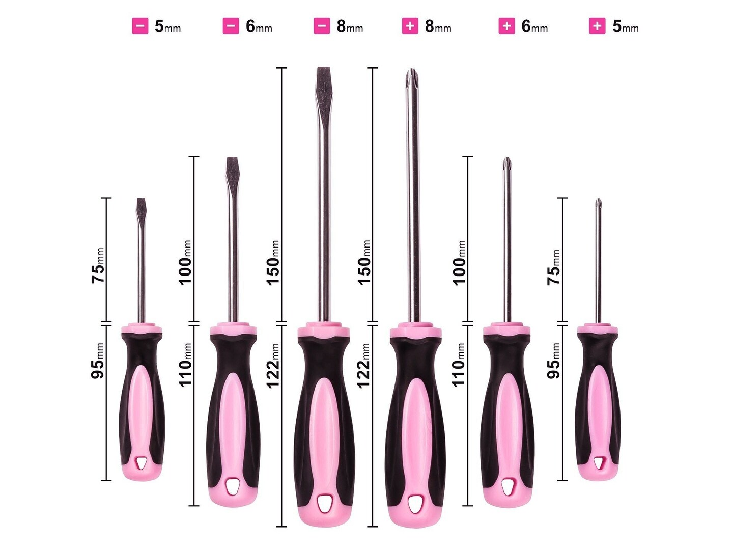 Pink Power Magnetic Screwdriver Set - 6 Piece Phillips Head and Flat Head Hand Pink Tool Set for Women & Ladies - Insulated Screwdriver Kit with Magnetic Tip - Screw Drivers Set
