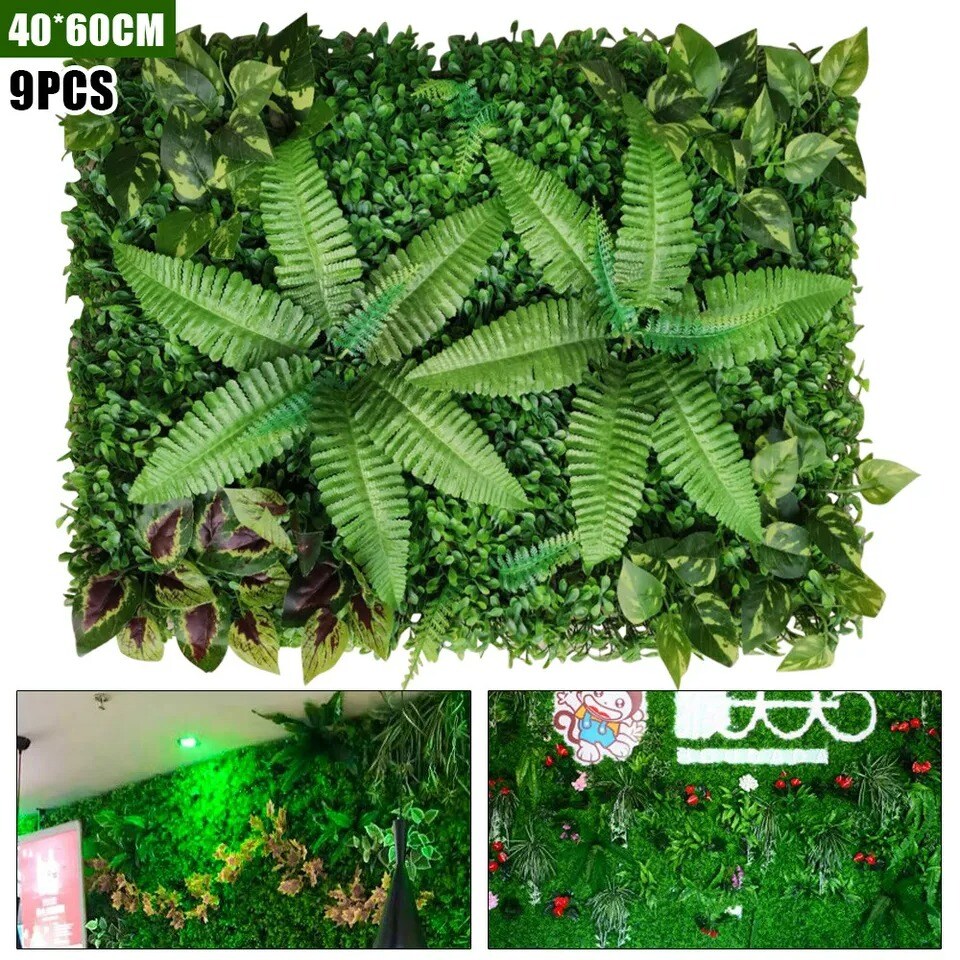 9x Artificial Mat Foliage Panel Decoration Greenery Wall Hedge Grass Fence