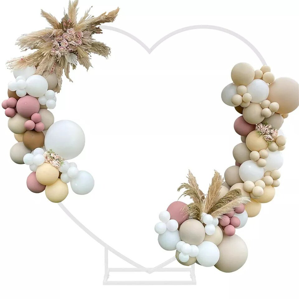 Heart Shaped White Metal Wedding Flower Balloon Arch Stand Frame Garden Trellis