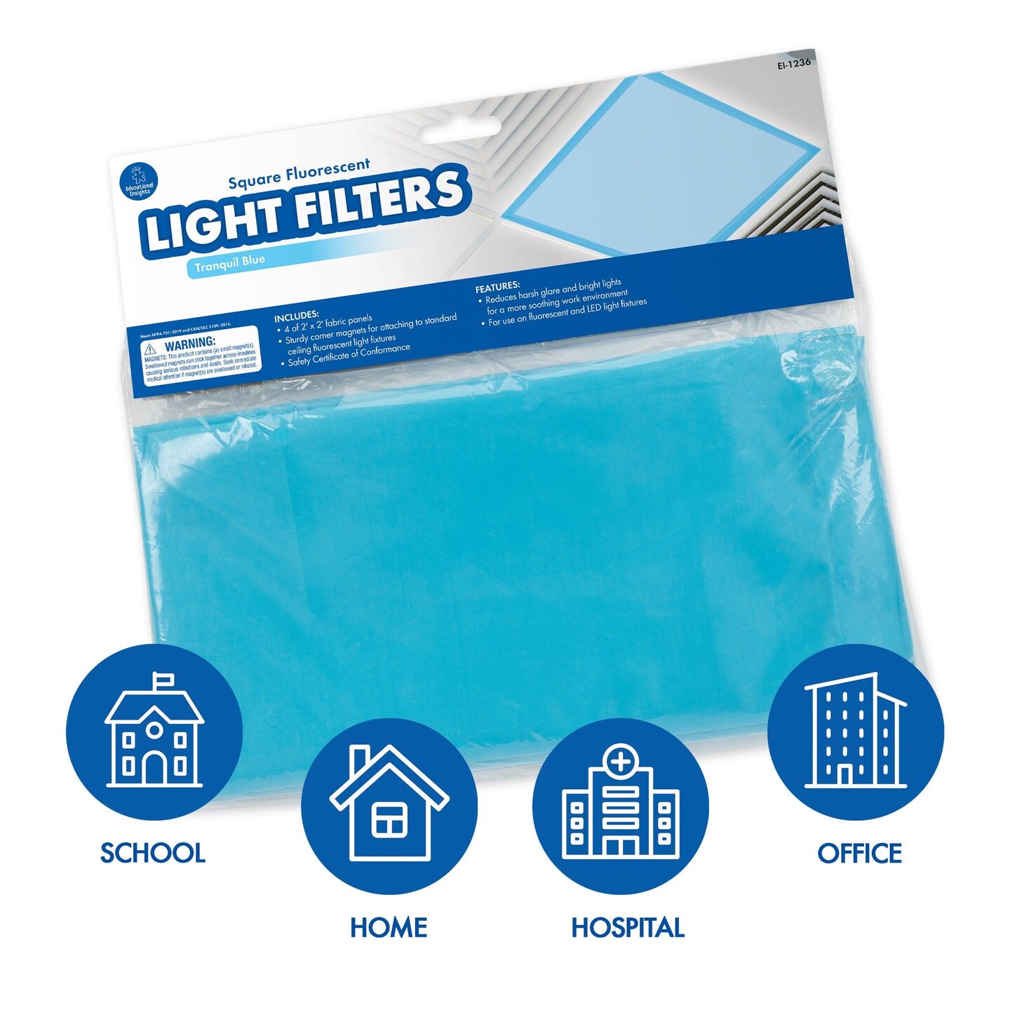 Classroom Light Filters, 2&#x27; x 2&#x27;, Tranquil Blue, Set of 4