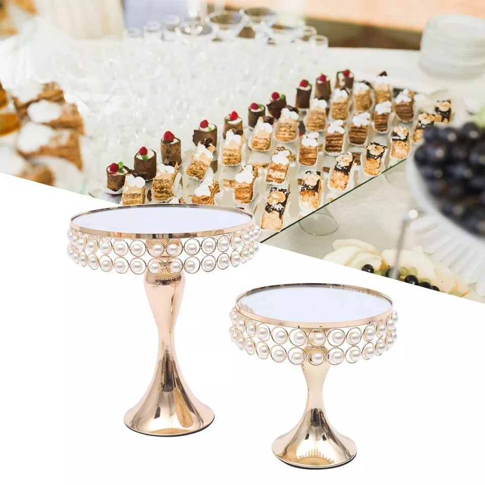 9pack Golden Cake Stand Tray 3-layer Tower Stand With Base Wedding Party Mirror