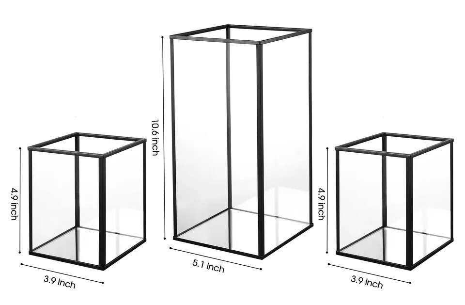 Small Hurricane Candle Holder Set of 3 Pieces, Black Glass Candle Holder