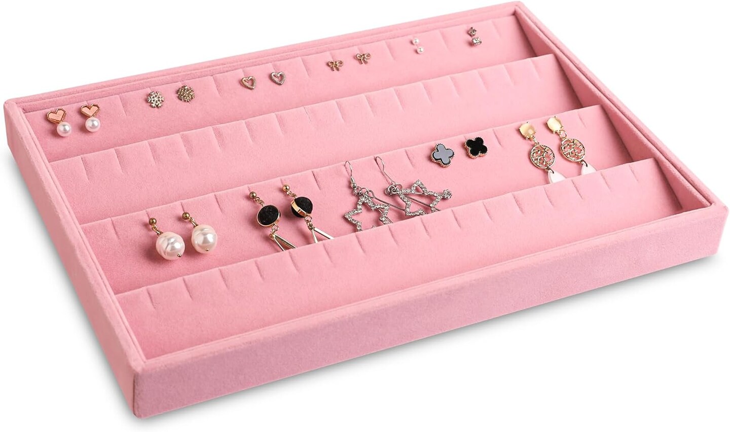 4-Pieces Stackable Velvet Jewelry Organizer Trays