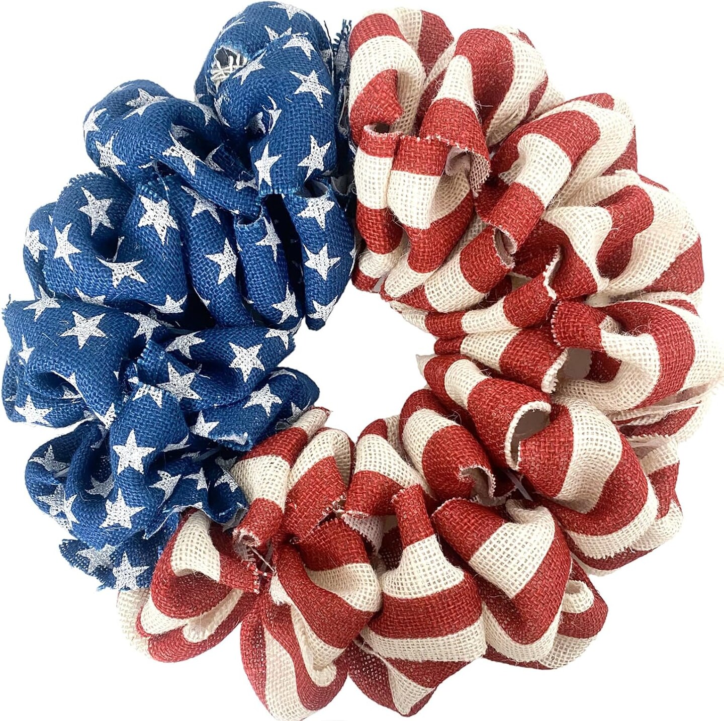13Inch Patriotic Burlap Wreath, 4th of July Summer Burlap Stripe and