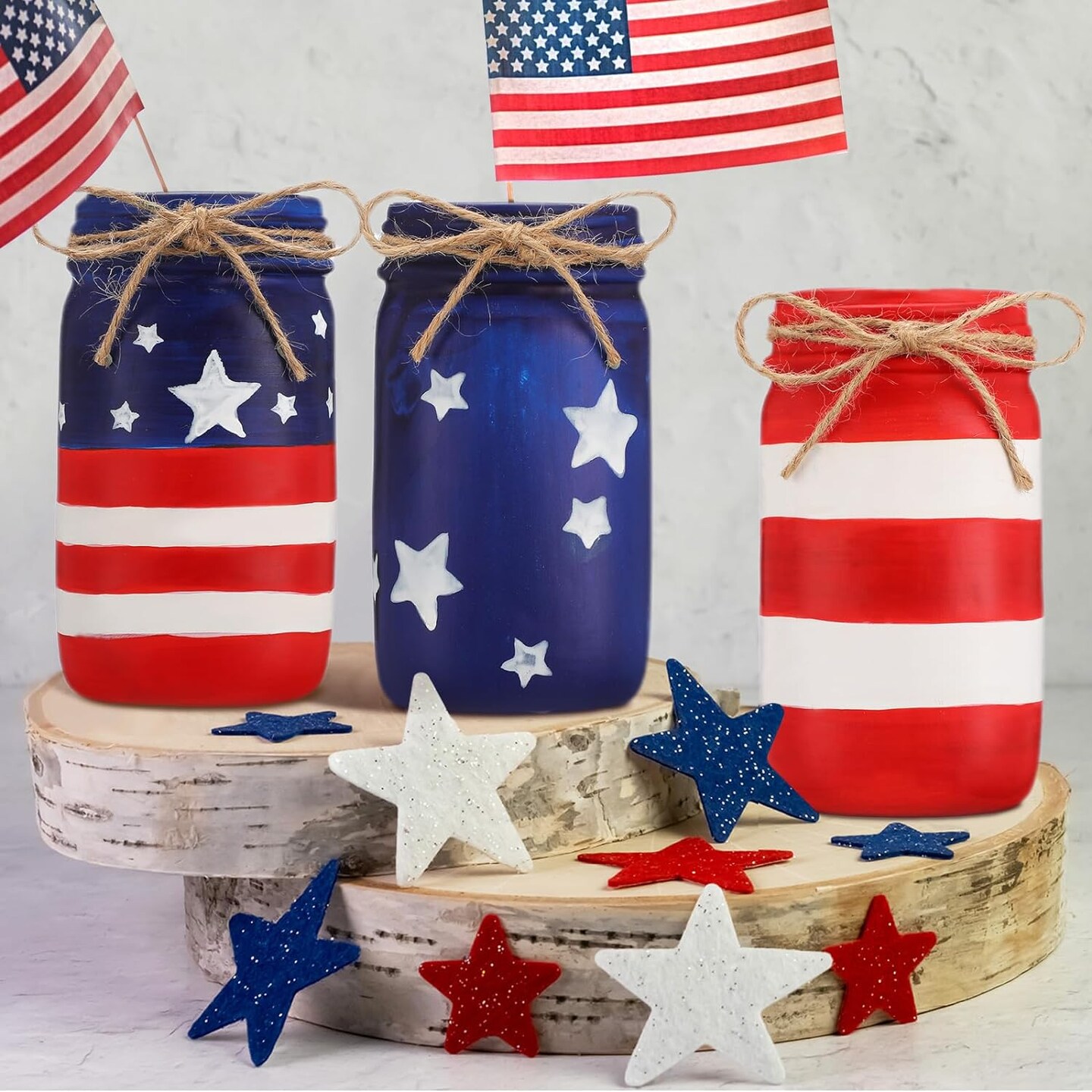 6 Pcs American Flag Mason Jars