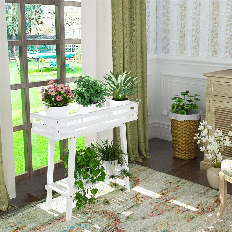 2Tier Tall Plant Stand Table Indoor Outdoor Plant Shelf Flower Display Organizer