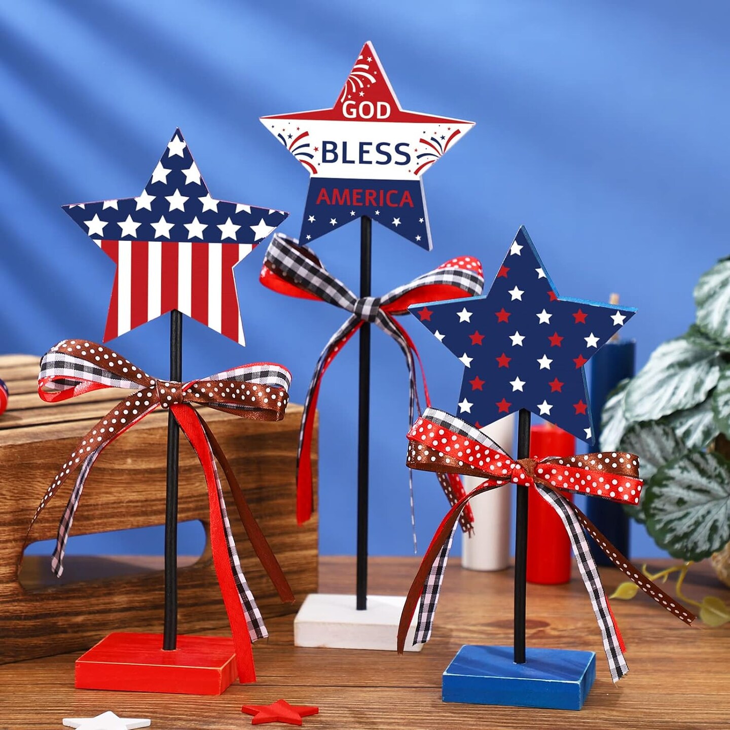 3-Pieces Patriotic Wooden Stars