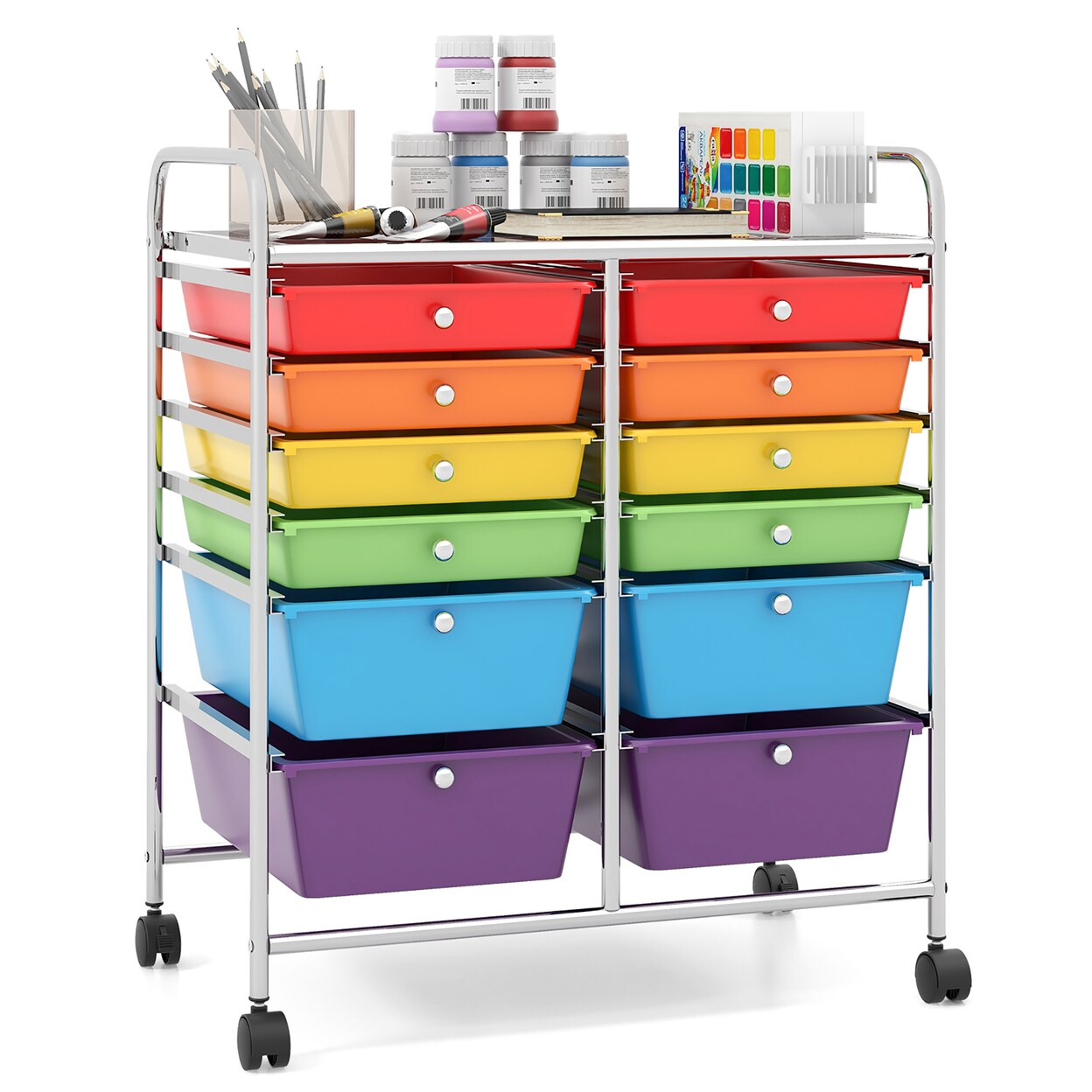 Office Rolling Cart 12 Storage Drawer Studio Organizer Bins Scrapbook Paper Multicolor