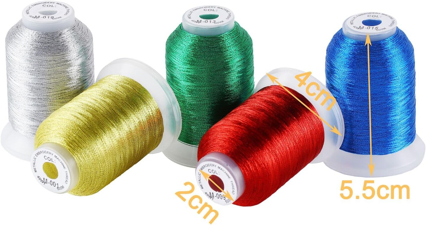 20 Assorted Colors Metallic Embroidery Machine Thread Kit 500M (550Y) Each Spool for Computerized Embroidery and Decorative Sewing