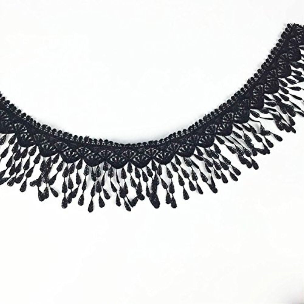 5 Yards Lace Trim with Tassel, 8cm wide, Black, DIY Sewing Applique Craft