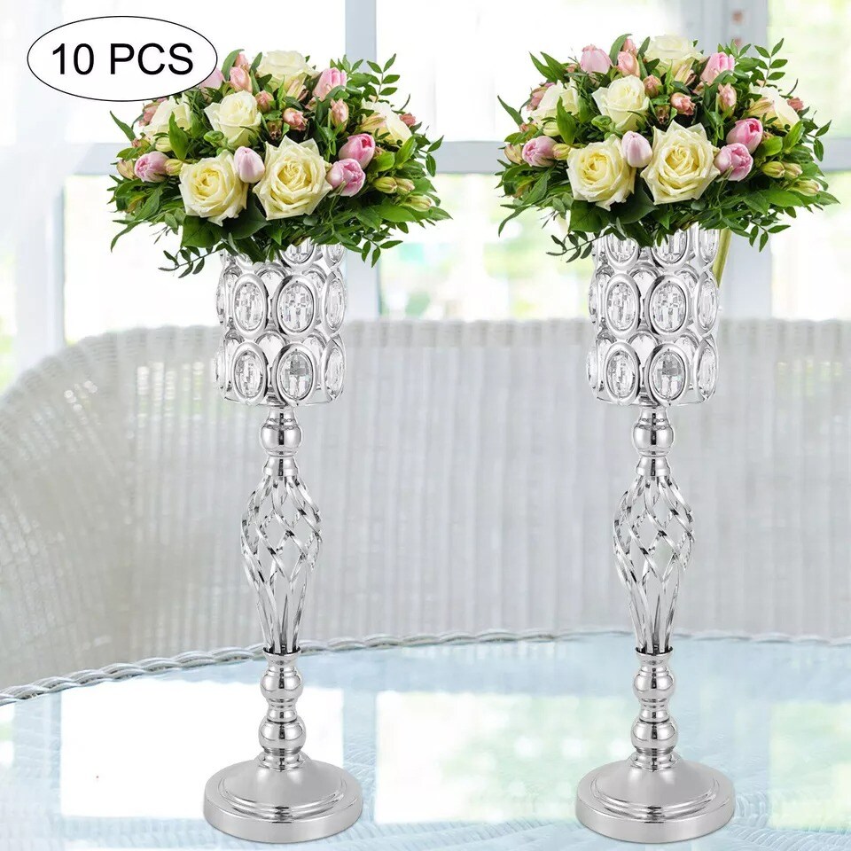 10Pcs Metal Wedding Table Centerpieces Crystal Flower Vase Stand Party Decor