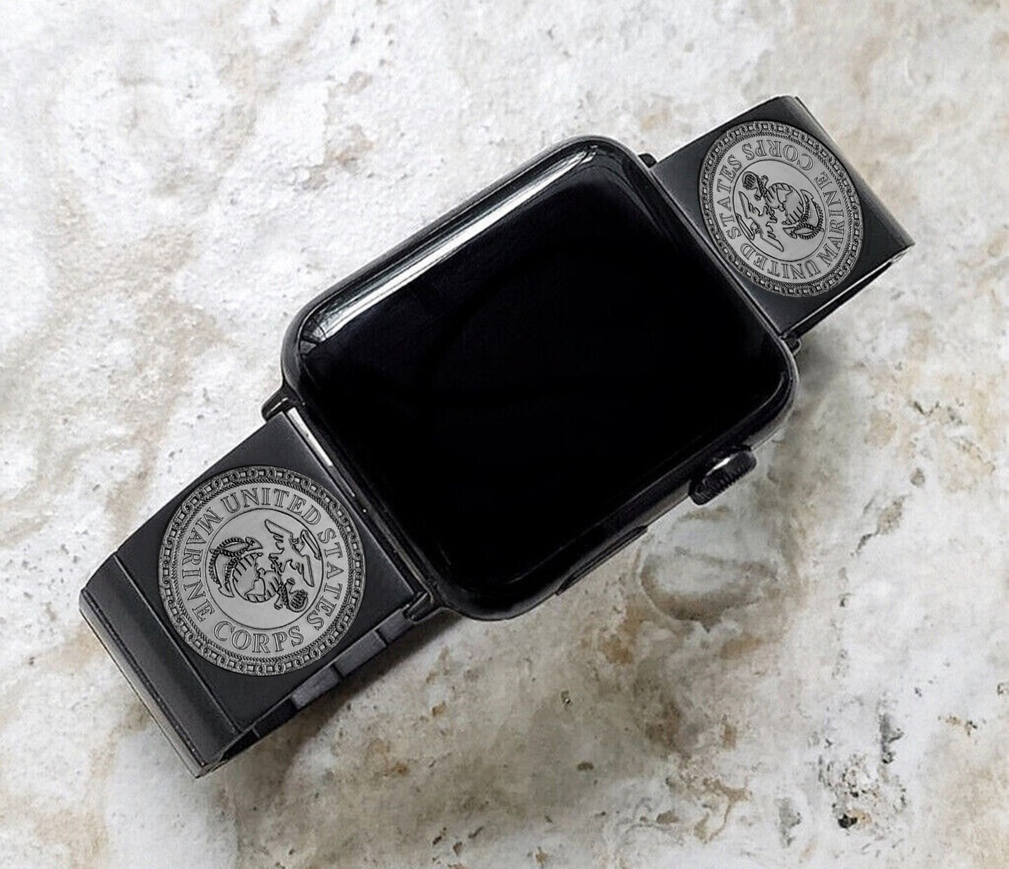Apple Watch Band Marine Corps for Ultra 2 9 8 7 SE 6 5 4 3 2 1 Case 38mm 40mm 41mm 42mm 44mm 45mm 49mm Engraved Stainless Steel Strap B-MC1