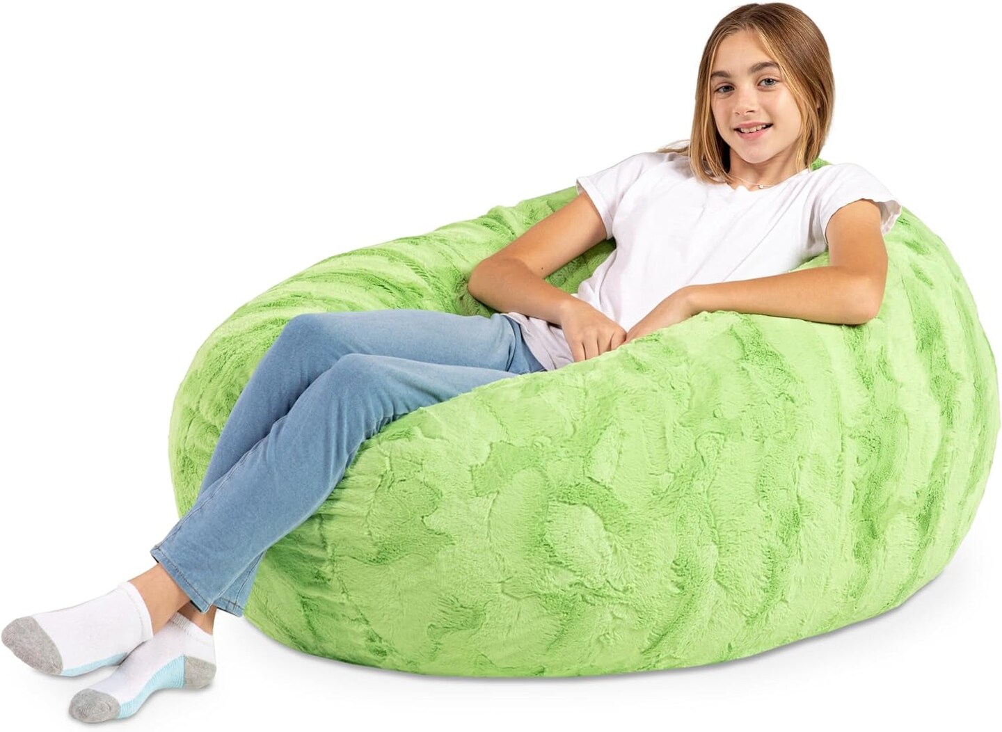 Cocoon 4 Foot Bean Bag Chair - Faux Fur, Lime Green