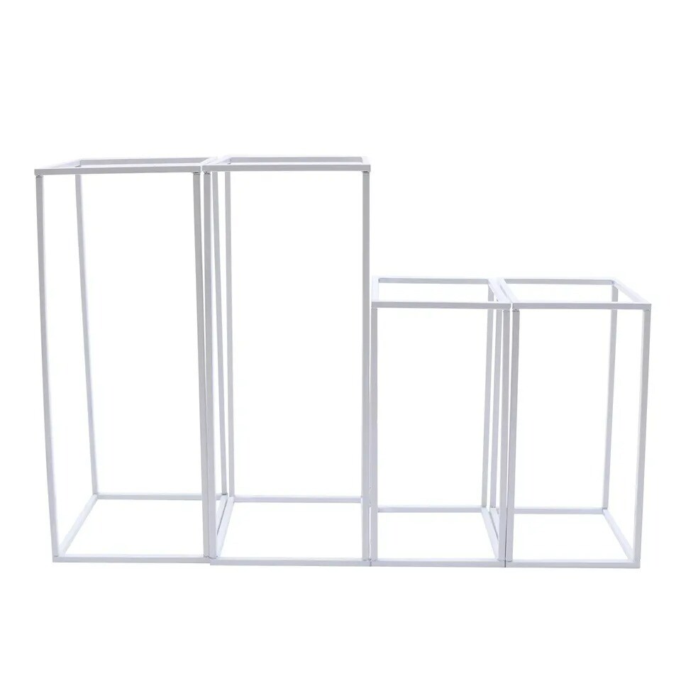 Set of 4 Metal Flower Stand White Rectangle Flower Pedestal Wedding Party Decor