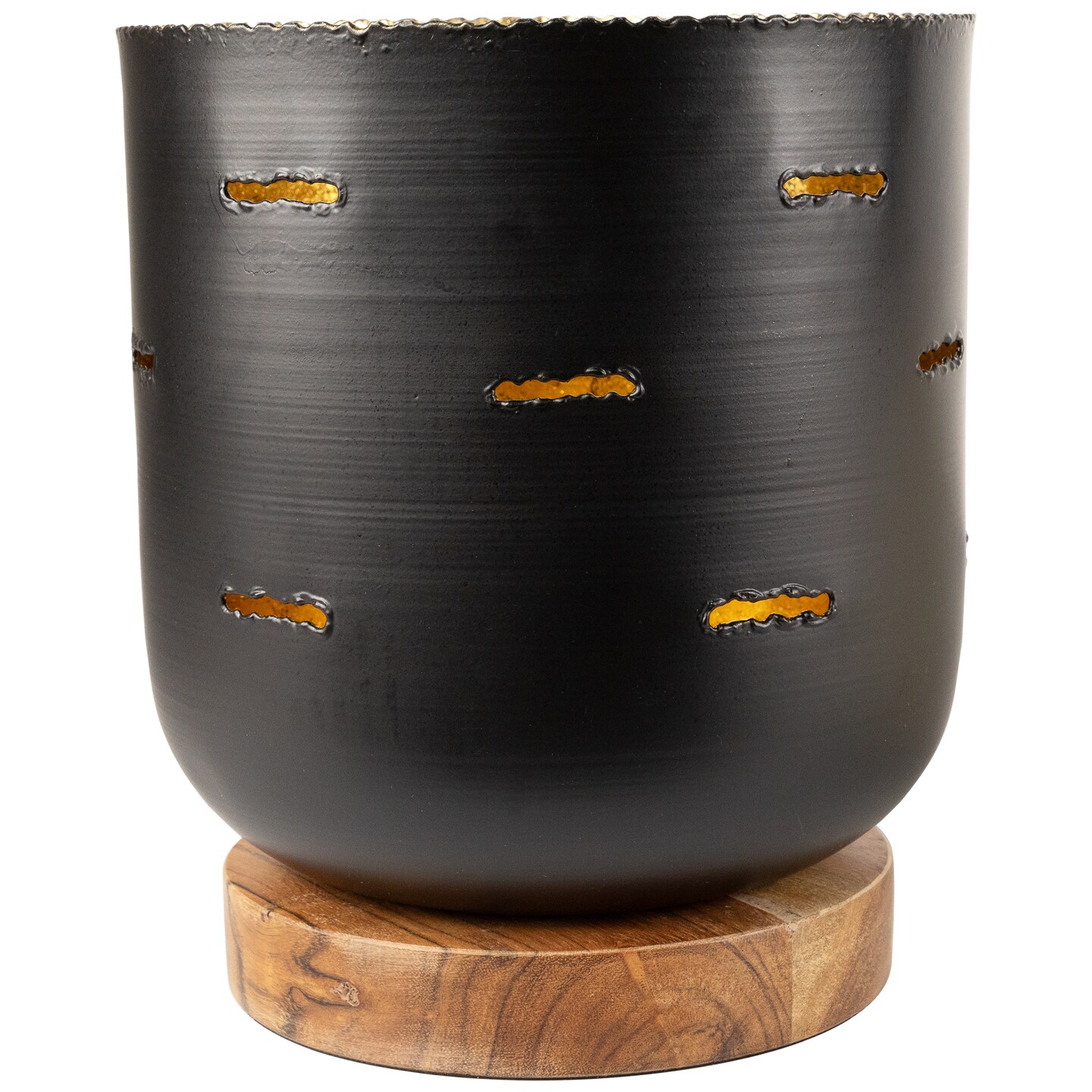 Northlight Iron and Foil Pillar Candle Holder with Wooden Base - 8.25&#x22; - Antiqued Black and Gold