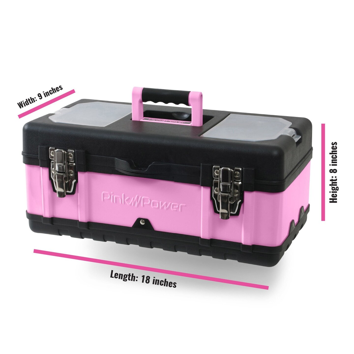 Pink Power 18&#x22; Lightweight Metal and Plastic Tool Box