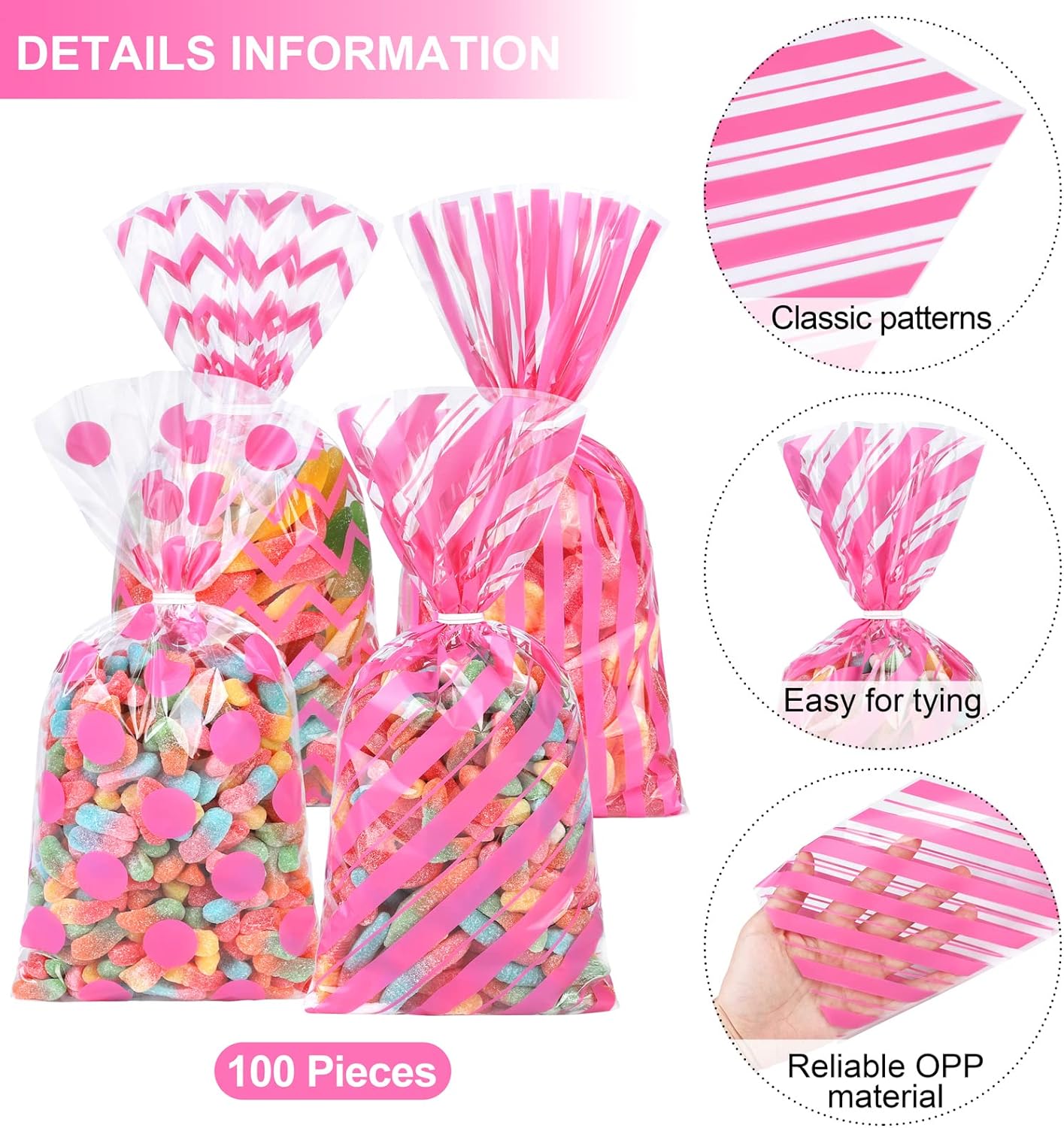 100-Pieces White Cellophane Treat Bags with Twist Ties