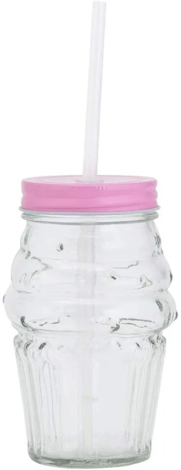 Amici Home Ice Cream Mason Jar Set of 3, Glass Drinking Jar, 16 Ounce - Pink