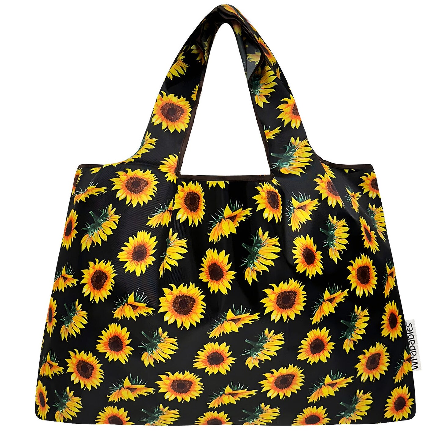 Wrapables Large Foldable Tote Nylon Reusable Grocery Bags, Sunflowers