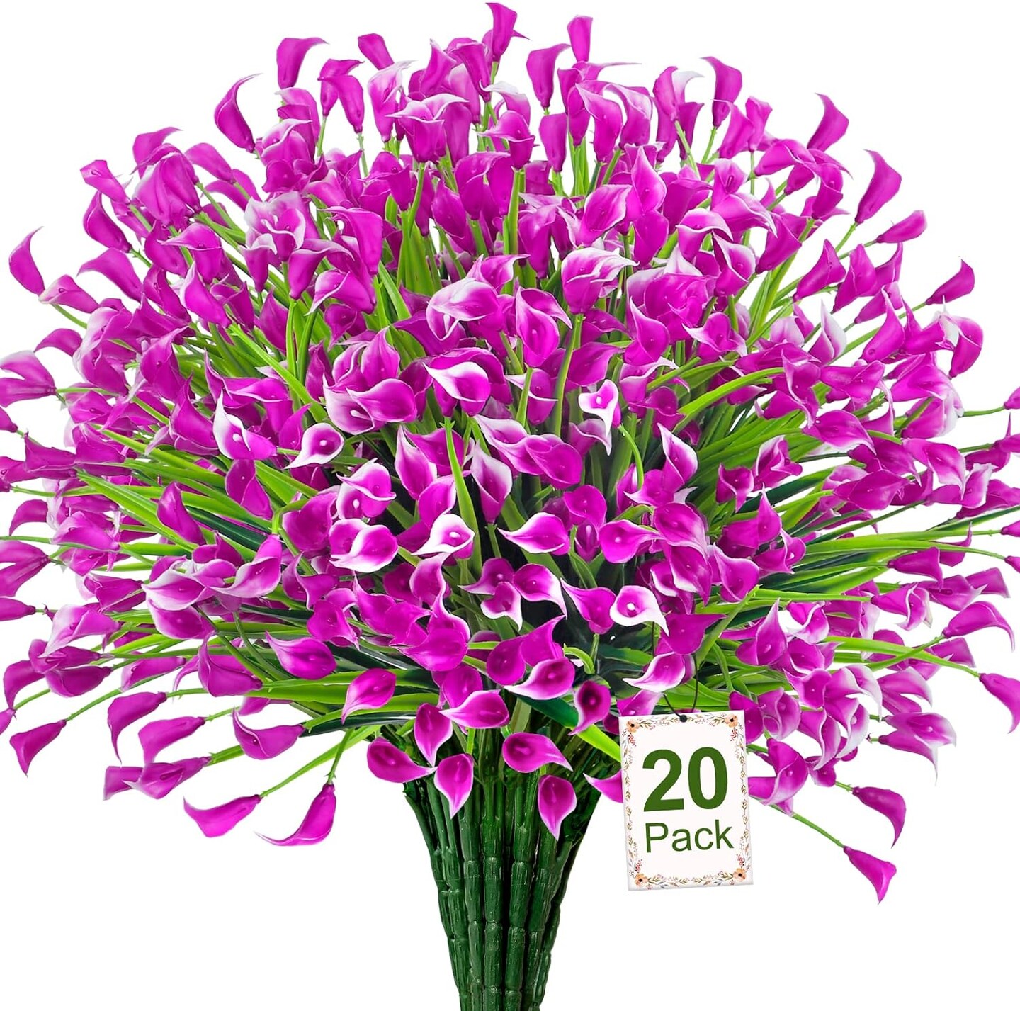 20 Bundles Artificial Flowers for Outdoor Fake Calla Lily Flowers Faux Plastic Plants UV Resistant Summer Flowers for Garden Porch Patio Office Window Box Table Home Decorations