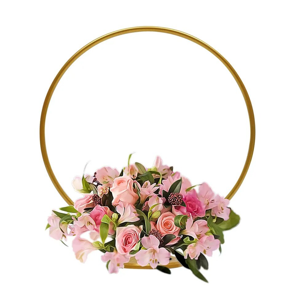 19.6&#x22; Metal Round Floral Hoop Table Standing Wreath Centerpiece Ring Party Decor