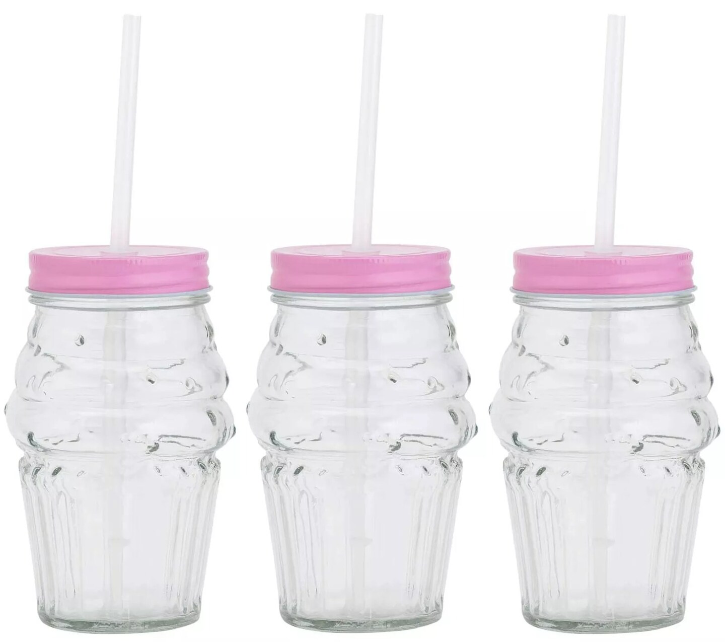 Amici Home Ice Cream Mason Jar Set of 3, Glass Drinking Jar, 16 Ounce - Pink