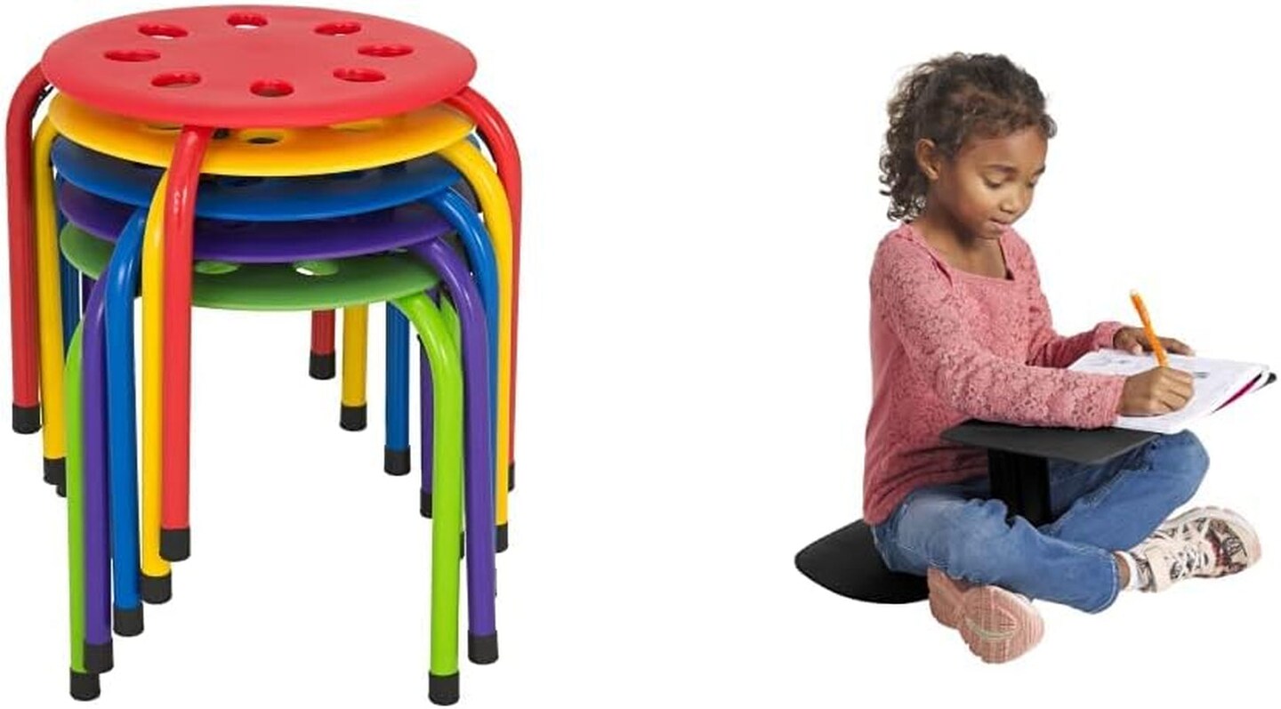 Stacking Stools for Kids and Adults, 17.75&#x22; Standard Height Portable Nesting Office and Classroom Stools, Assorted Color, Pack of 5
