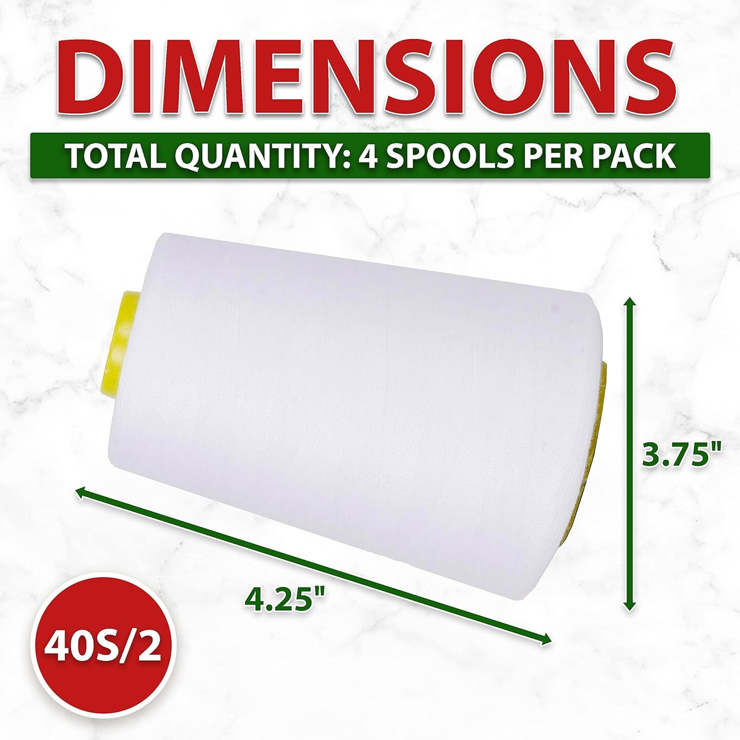 ll Purpose Sewing Thread Spools - White Serger Thread Cones 4 Pack - 40S/2 24000 Yds White Polyester Thread for Overlock Sewing Machine Quilting