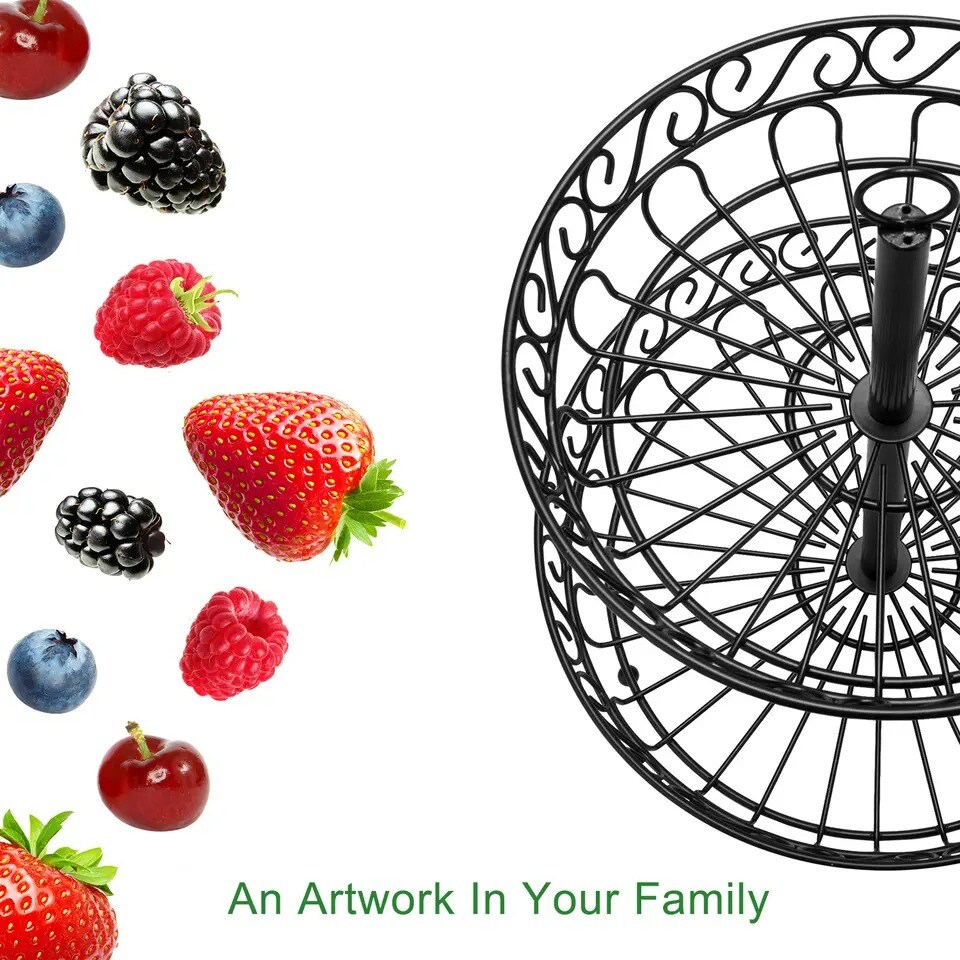 2 Tier Fruit Bowl Tray Countertop Holder Iron Stand Vegetable Snack Storage Rack